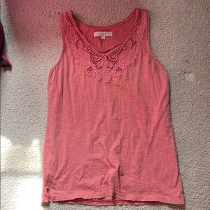 LOFT Coral Pink Crochet Yoke Sleeveless Tank